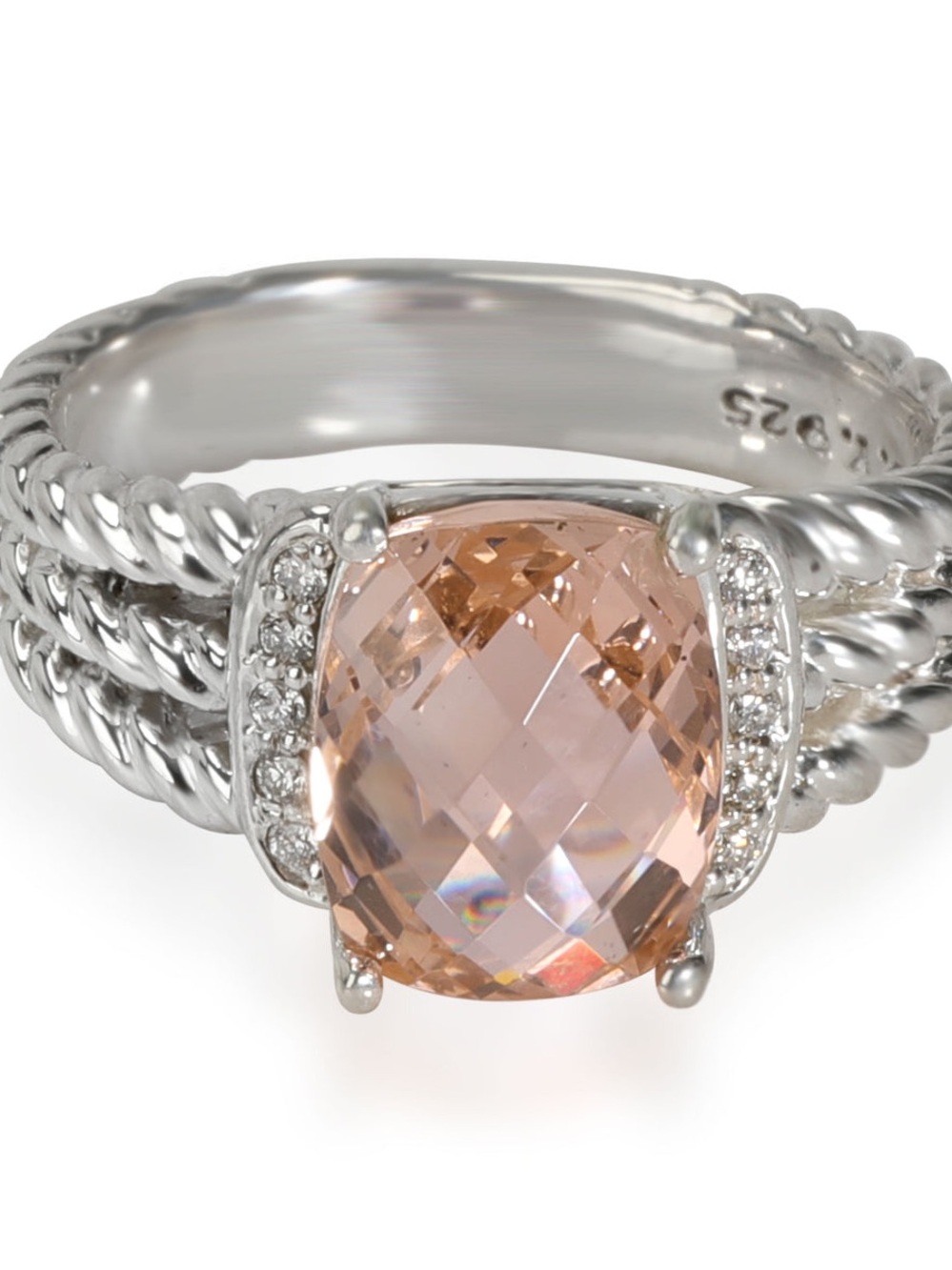 David Yurman Petite Wheaton Morganite Diamond Ring in Sterling Silver 0.08 CTW